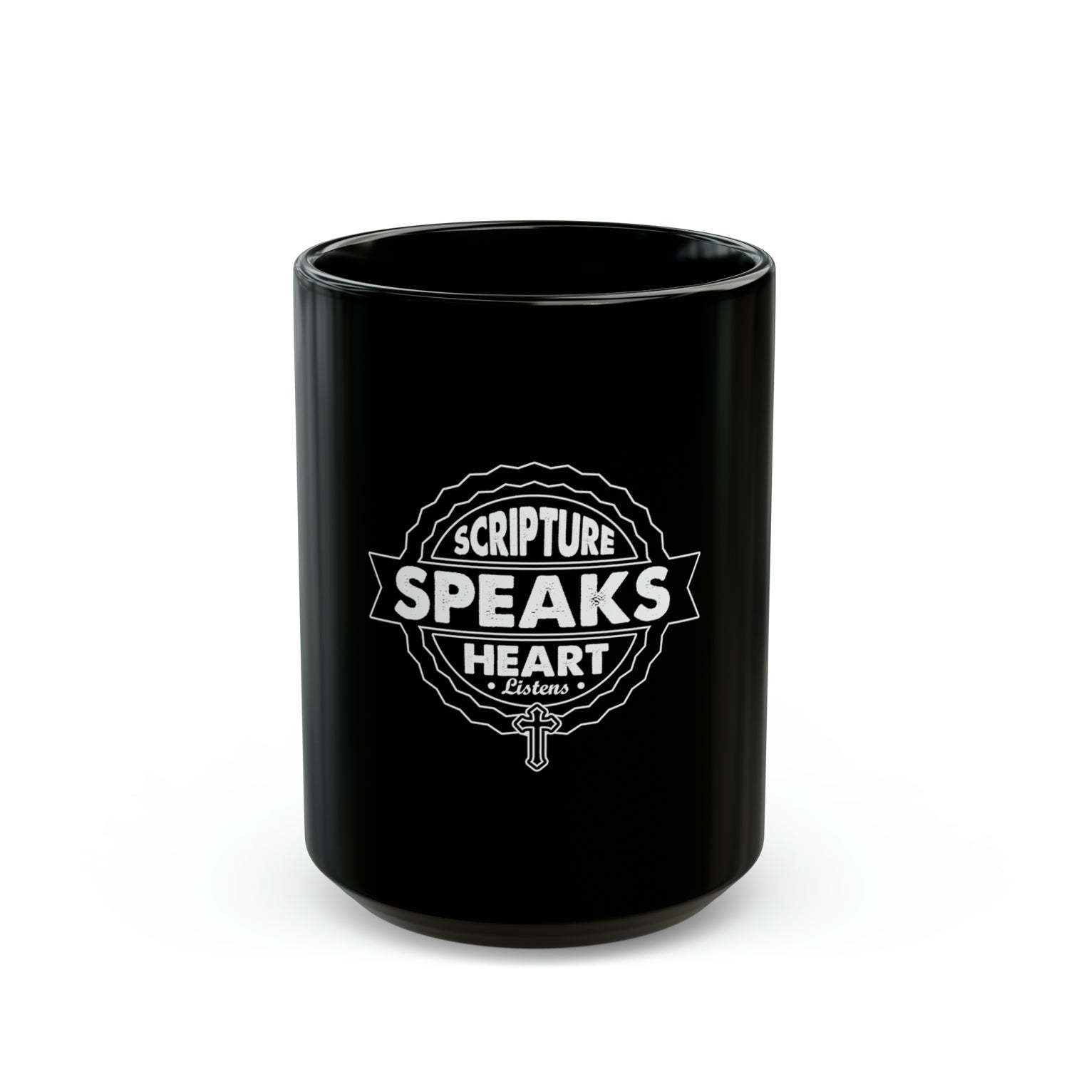 Scripture Speaks Heart Black Mug