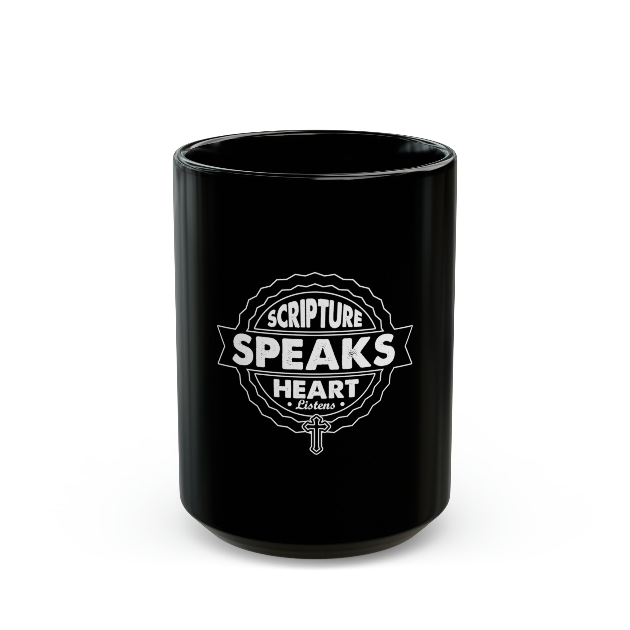 Scripture Speaks Heart Black Mug