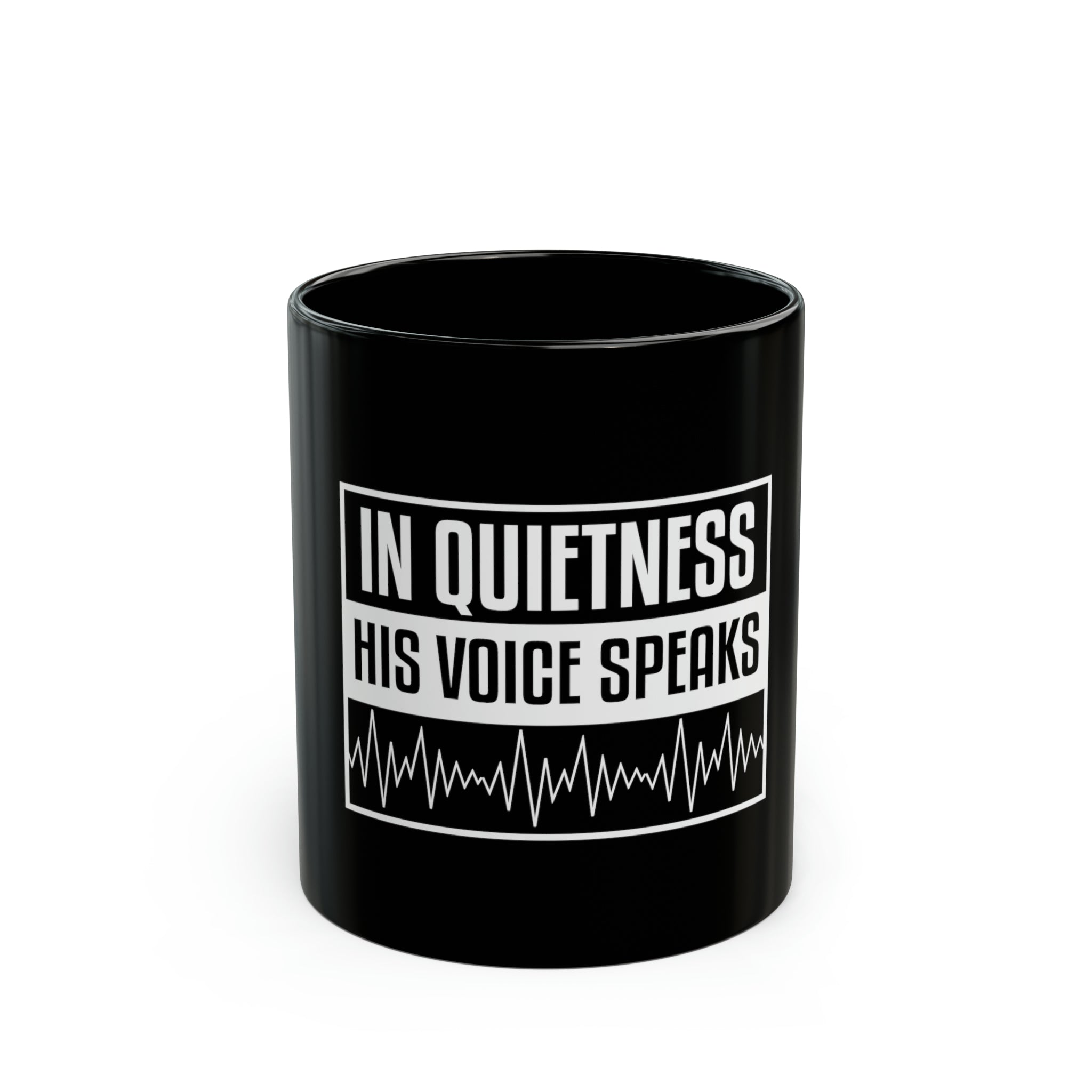 IN QUIETNESS Black Mug