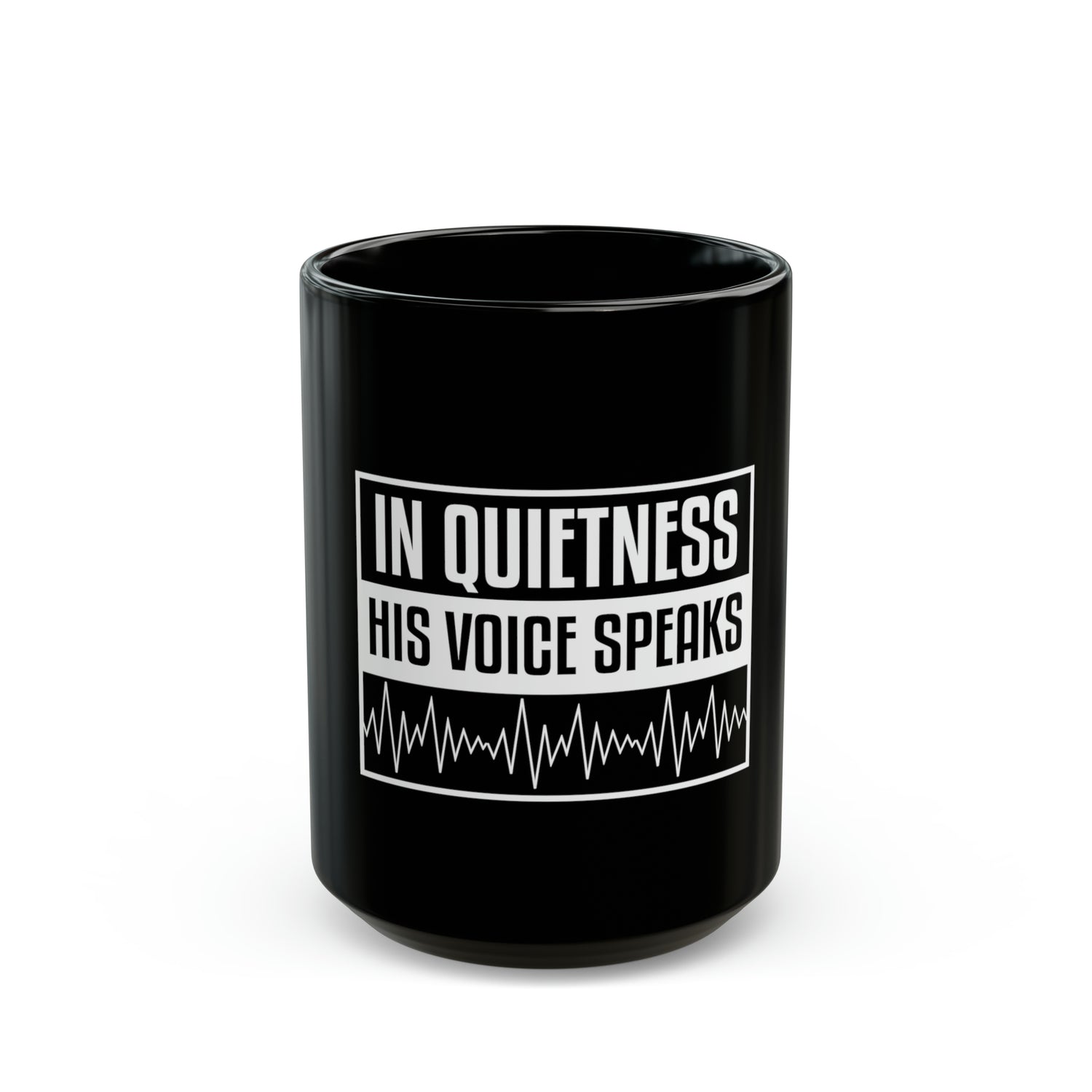 IN QUIETNESS Black Mug